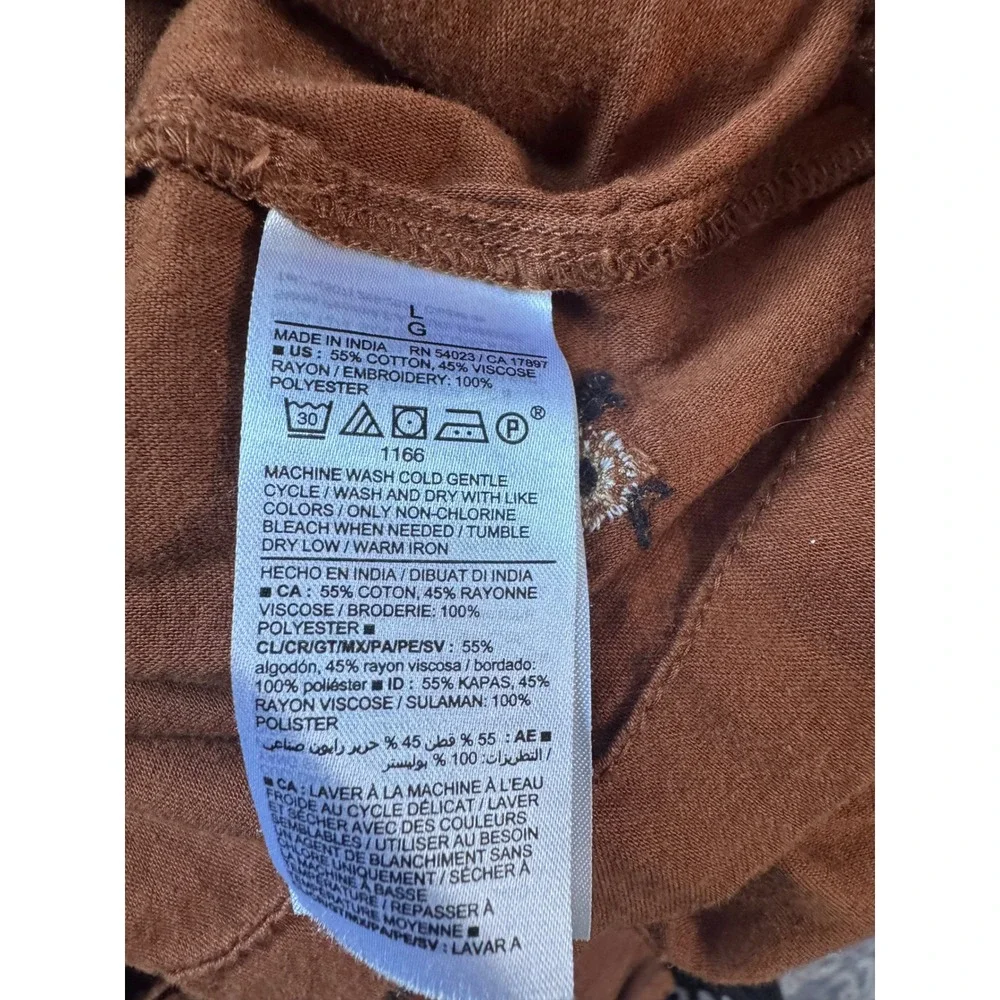 Old Navy Women Rust Brown Floral Embroidered Babydoll V-Neck Blouse Top Sz Large